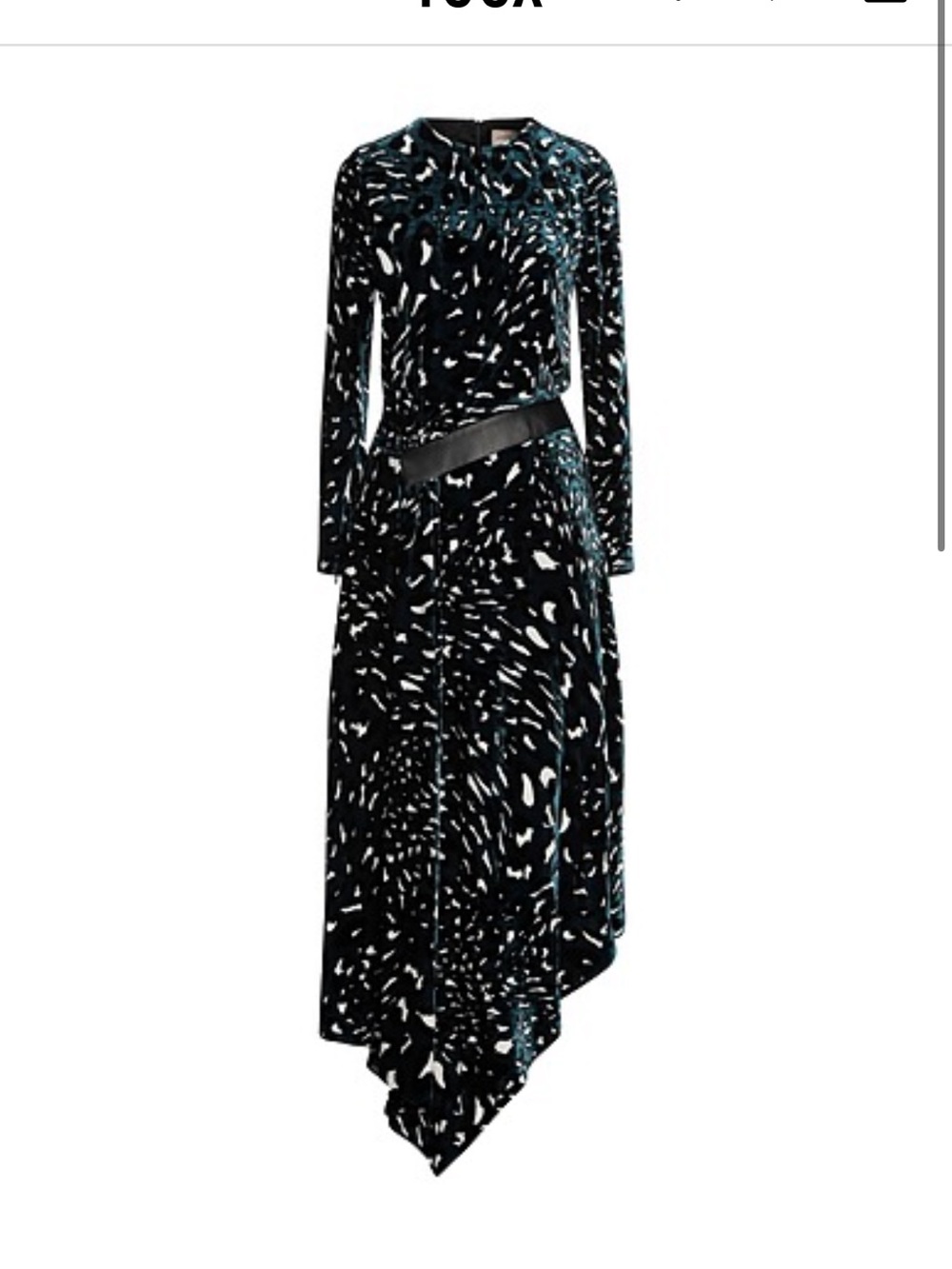 Alexandre Vauthier Printed Velvet Long Sleeve Asymmetric Hem Dress - Black/Jade
